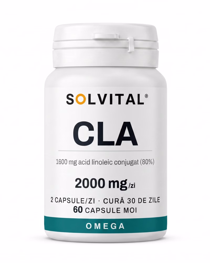 cla-acid-linoleic-conjugat-flacon Flacon Solvital CLA acid linoleic conjugat, 60 capsule moi, eticheta din față