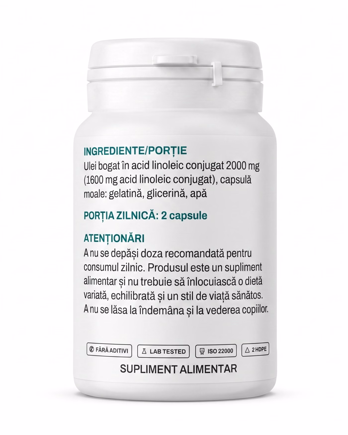 Eticheta Solvital CLA acid linoleic conjugat cu tabelul de ingrediente și valorile nutriționale