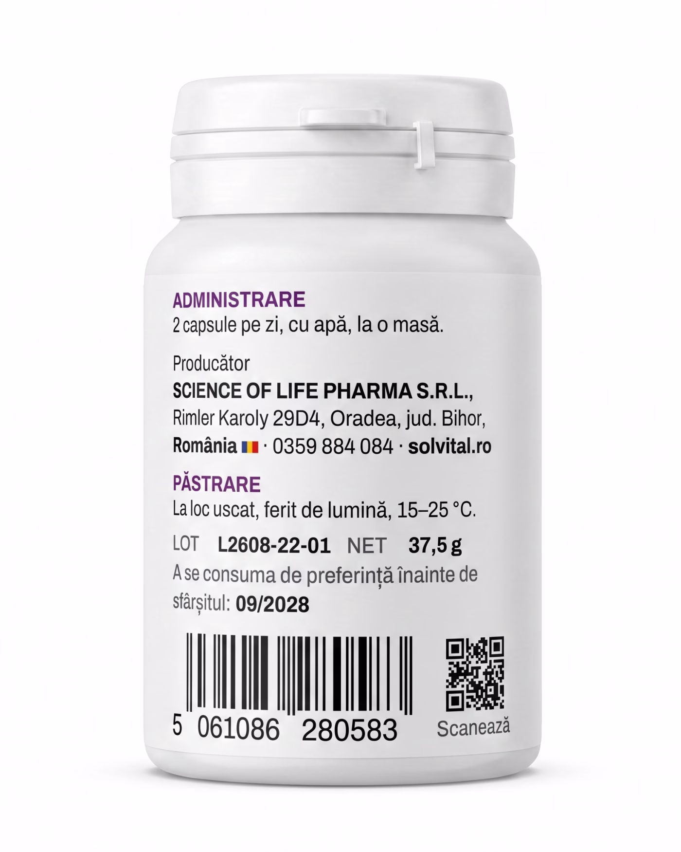 curcumin-c3-complex-administrare Eticheta Solvital Curcumin C3 Complex cu modul de administrare, lotul și codul de bare