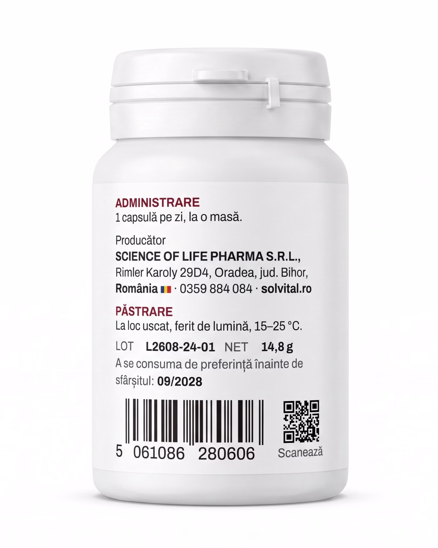 Eticheta Solvital DigeZyme enzime digestive cu modul de administrare, lotul și codul de bare