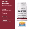 Solvital Enzime digestive, pe scurt: 150 mg DigeZyme® pe zi, complex Sabinsa; 5 enzime amilază · protează · lipază · celulază · lactază; declarate activitățile enzimatice, per capsulă; 1 capsulă la o masă, pe zi · un flacon = 60 de zile