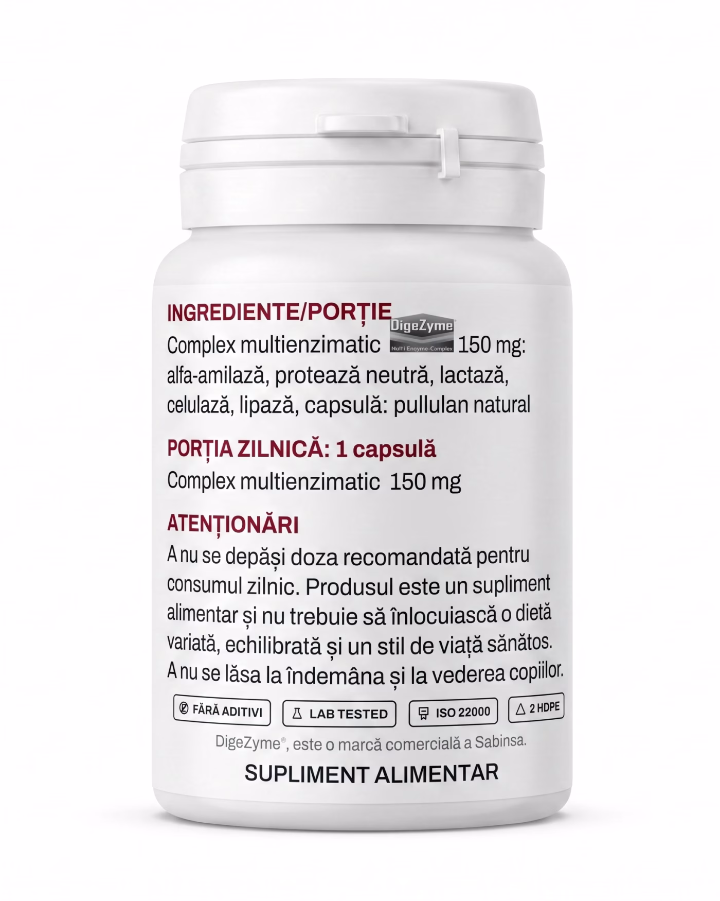 Eticheta Solvital DigeZyme enzime digestive cu tabelul de ingrediente și valorile nutriționale