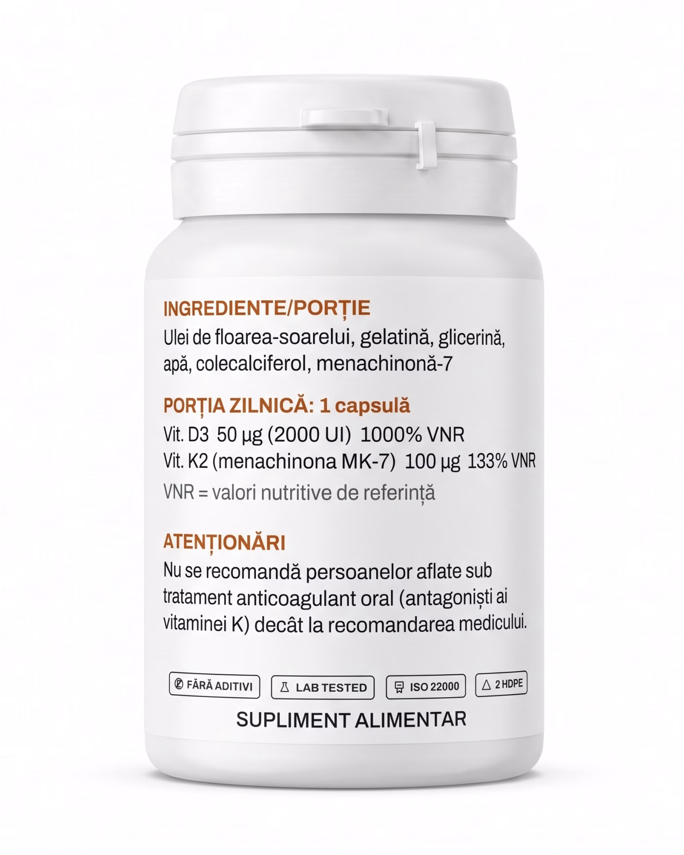 vitamina-d3-k2-forte-ingrediente Eticheta Solvital Vitamina D3 + K2 forte cu tabelul de ingrediente și valorile nutriționale