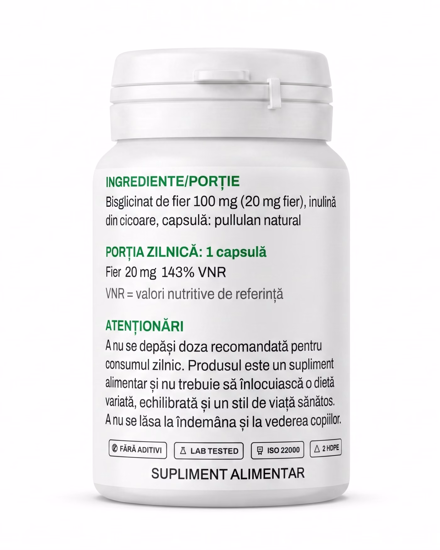 fier-bisglicinat-ingrediente Eticheta Solvital Fier bisglicinat cu tabelul de ingrediente și valorile nutriționale