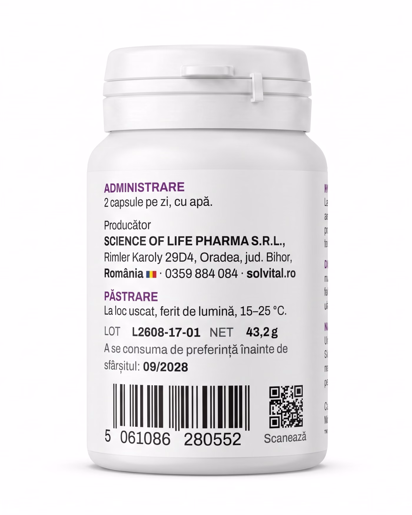 Eticheta Solvital Garcinia Cambogia cu modul de administrare, lotul și codul de bare