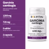 Solvital Garcinia cambogia, pe scurt: 1200 mg extract din fruct pe zi; 720 mg acid hidroxicitric (HCA), 60 %; 0 aditivi fără agent de încărcare, capsule pullulan; 2 capsule pe zi · un flacon = 30 de zile