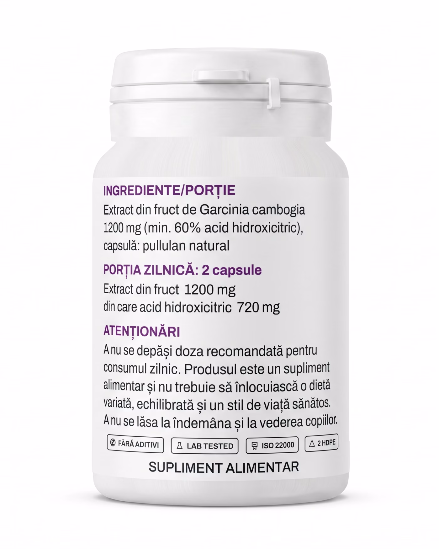 Eticheta Solvital Garcinia Cambogia cu tabelul de ingrediente și valorile nutriționale