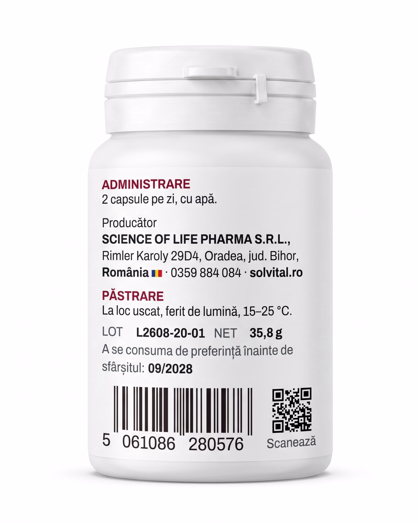 myo-inozitol-administrare Eticheta Solvital Myo-inozitol cu modul de administrare, lotul și codul de bare