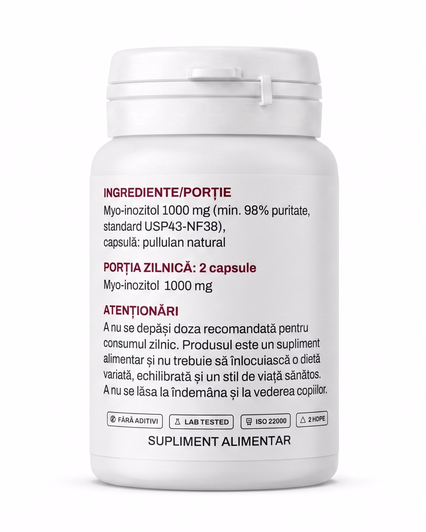 myo-inozitol-ingrediente Eticheta Solvital Myo-inozitol cu tabelul de ingrediente și valorile nutriționale