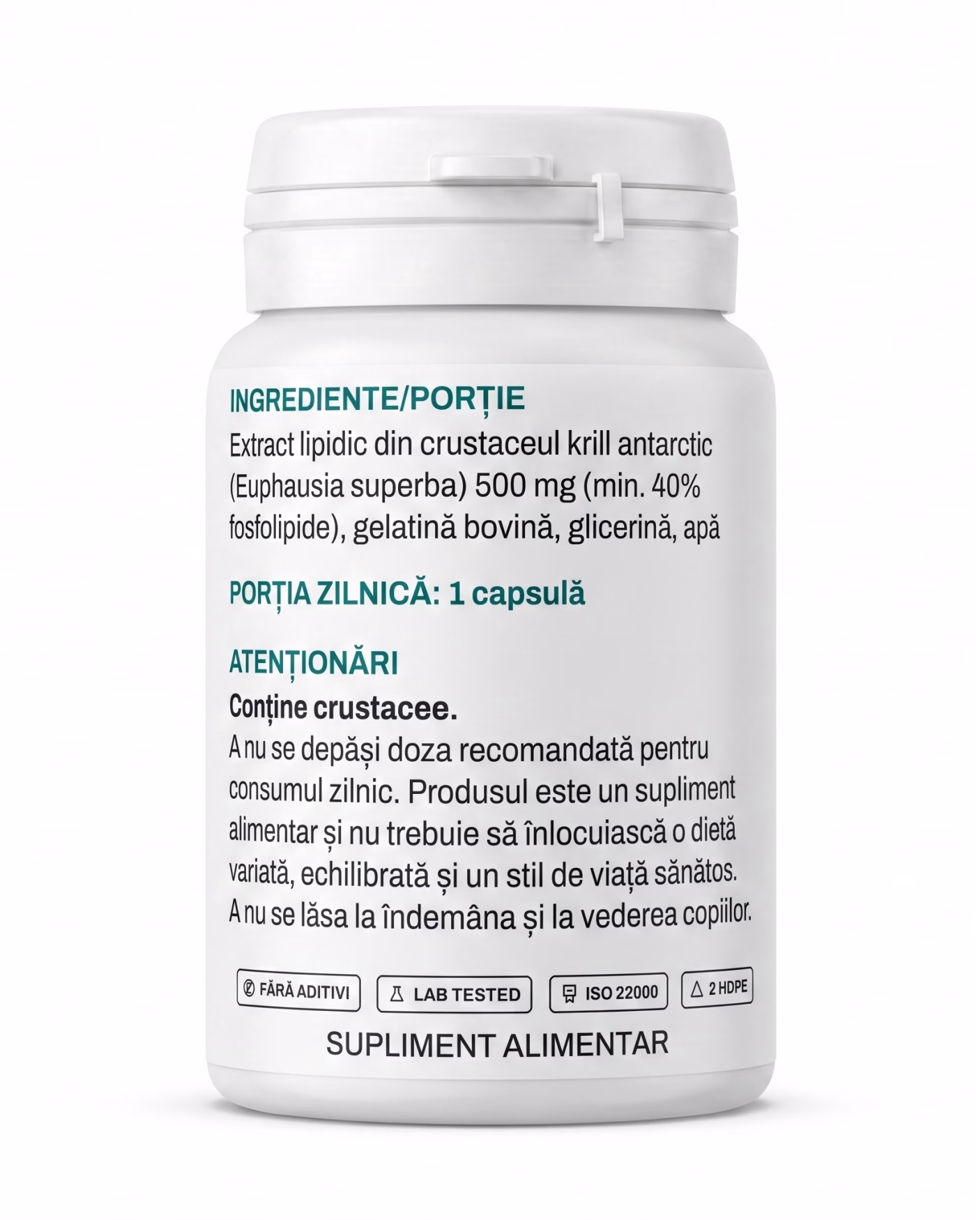 Eticheta Solvital Ulei de krill antarctic cu tabelul de ingrediente și valorile nutriționale
