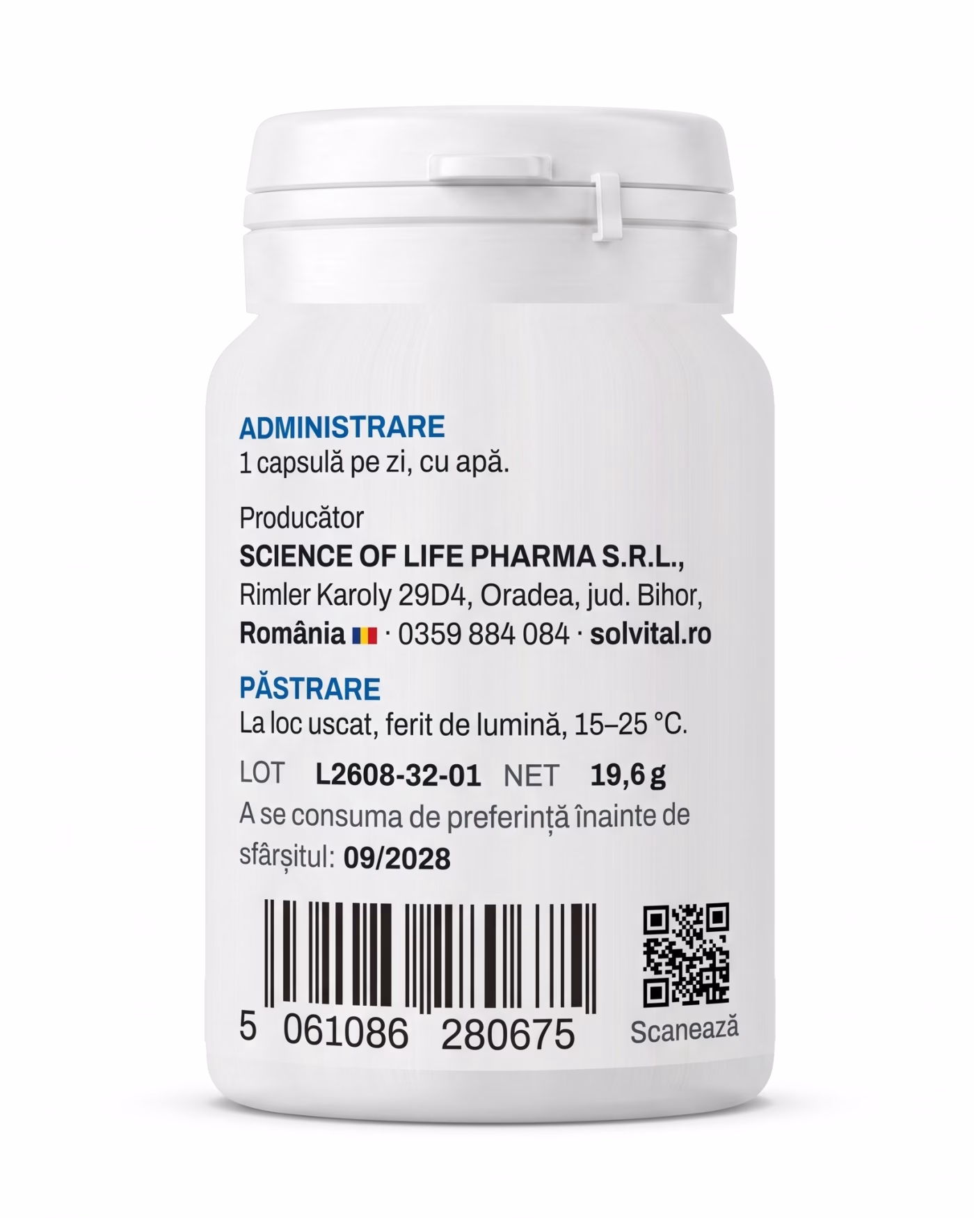lactospore-probiotic-administrare Eticheta Solvital LactoSpore probiotic cu modul de administrare, lotul și codul de bare