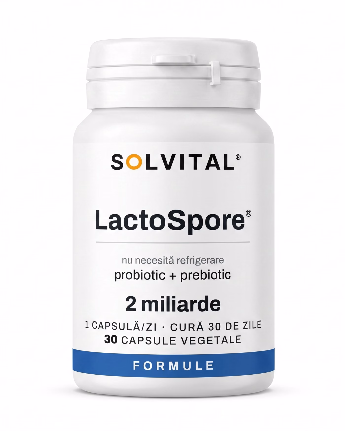 lactospore-probiotic-flacon Flacon Solvital LactoSpore probiotic, 30 capsule naturale, eticheta din față