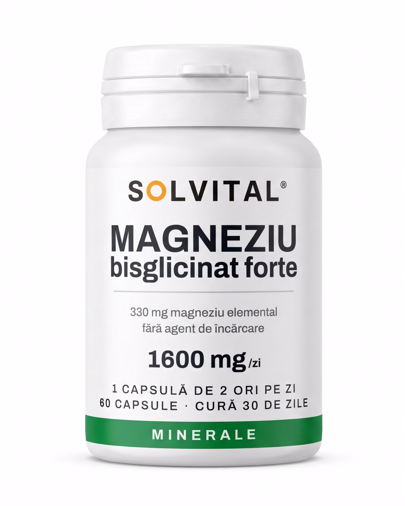 Flacon Solvital Magneziu bisglicinat forte, 60 capsule naturale, eticheta din față