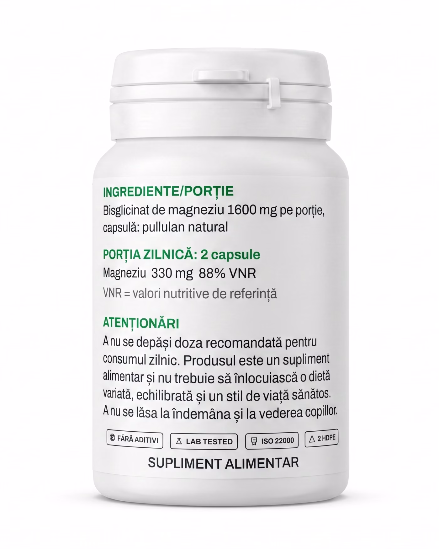 Eticheta Solvital Magneziu bisglicinat forte cu tabelul de ingrediente și valorile nutriționale