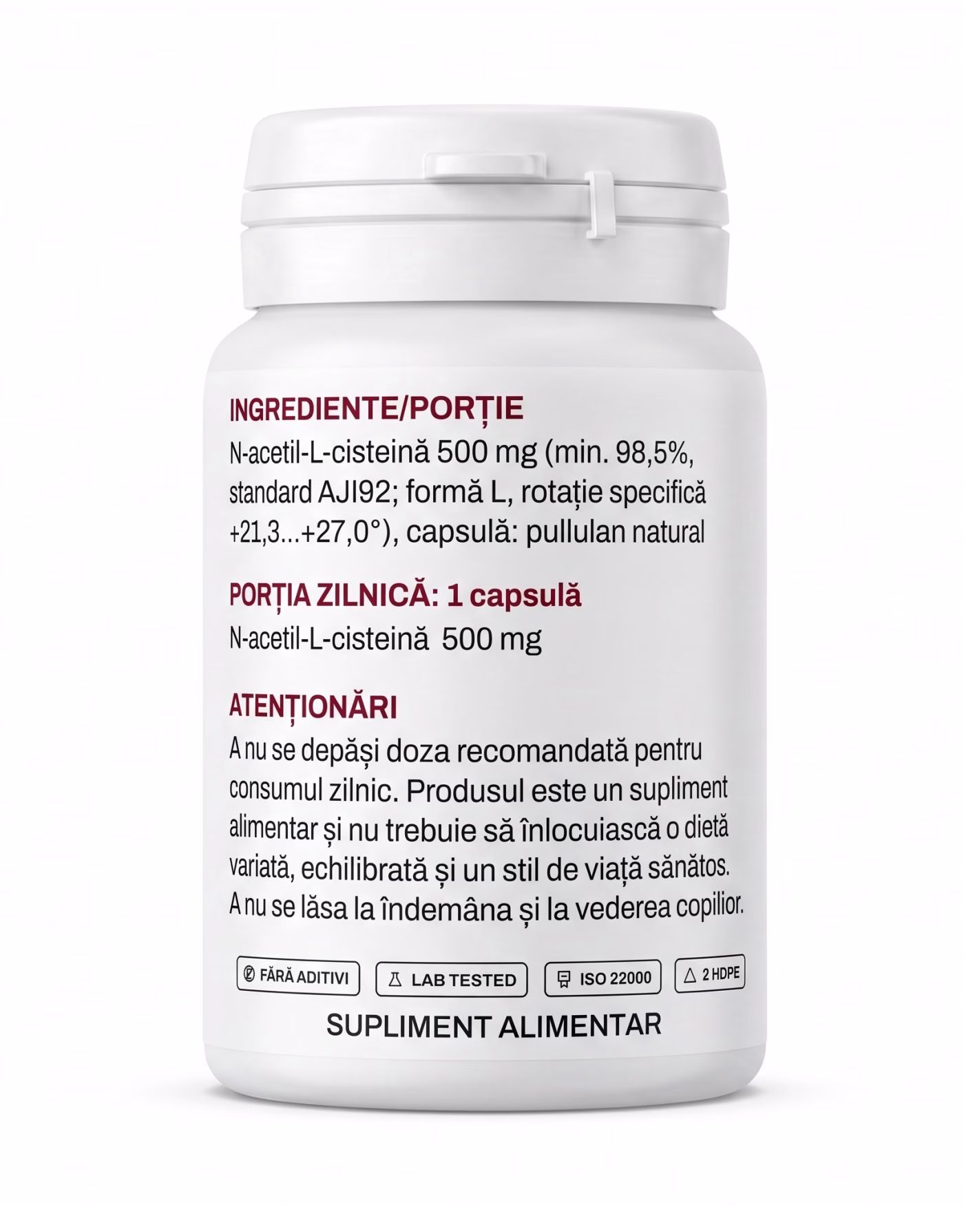 Eticheta Solvital NAC N-acetilcisteină cu tabelul de ingrediente și valorile nutriționale