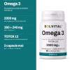 Solvital Omega 3, pe scurt: 2000 mg ulei de pește pe zi, formă trigliceridă; 360 + 240 mg EPA + DHA pe zi; TOTOX 12 măsurat pe lot, la o limită admisă de 26; 2 capsule moi pe zi · un flacon = 30 de zile