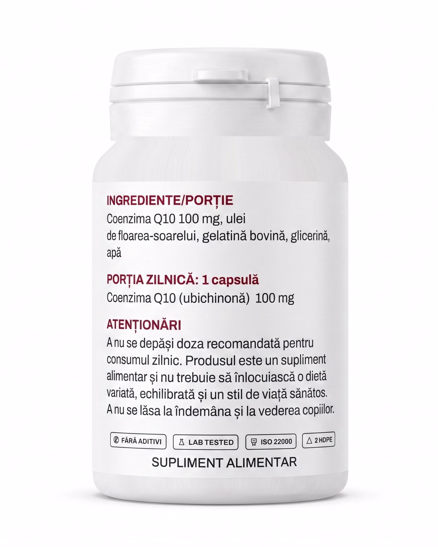 Eticheta Solvital Coenzima Q10 forte cu tabelul de ingrediente și valorile nutriționale