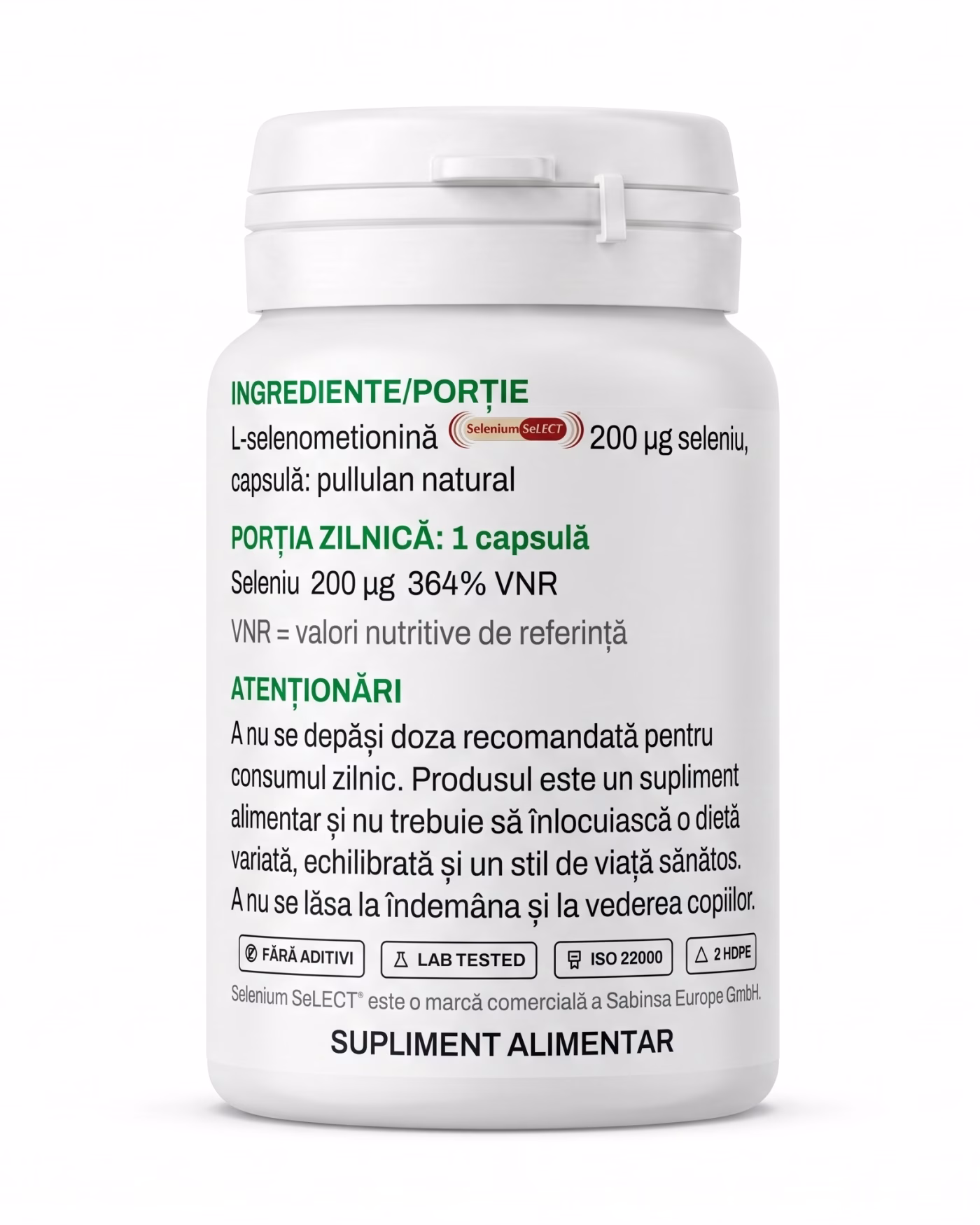 seleniu-forte-ingrediente Eticheta Solvital Seleniu forte cu tabelul de ingrediente și valorile nutriționale