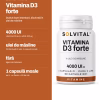 Solvital Vitamina D3 forte, pe scurt: 4000 UI vitamina D3 pe zi, adică 100 µg; ulei de măsline D3 dizolvată în ulei, în capsulă moale; fără agent de încărcare; 1 capsulă moale pe zi · un flacon = 60 de zile
