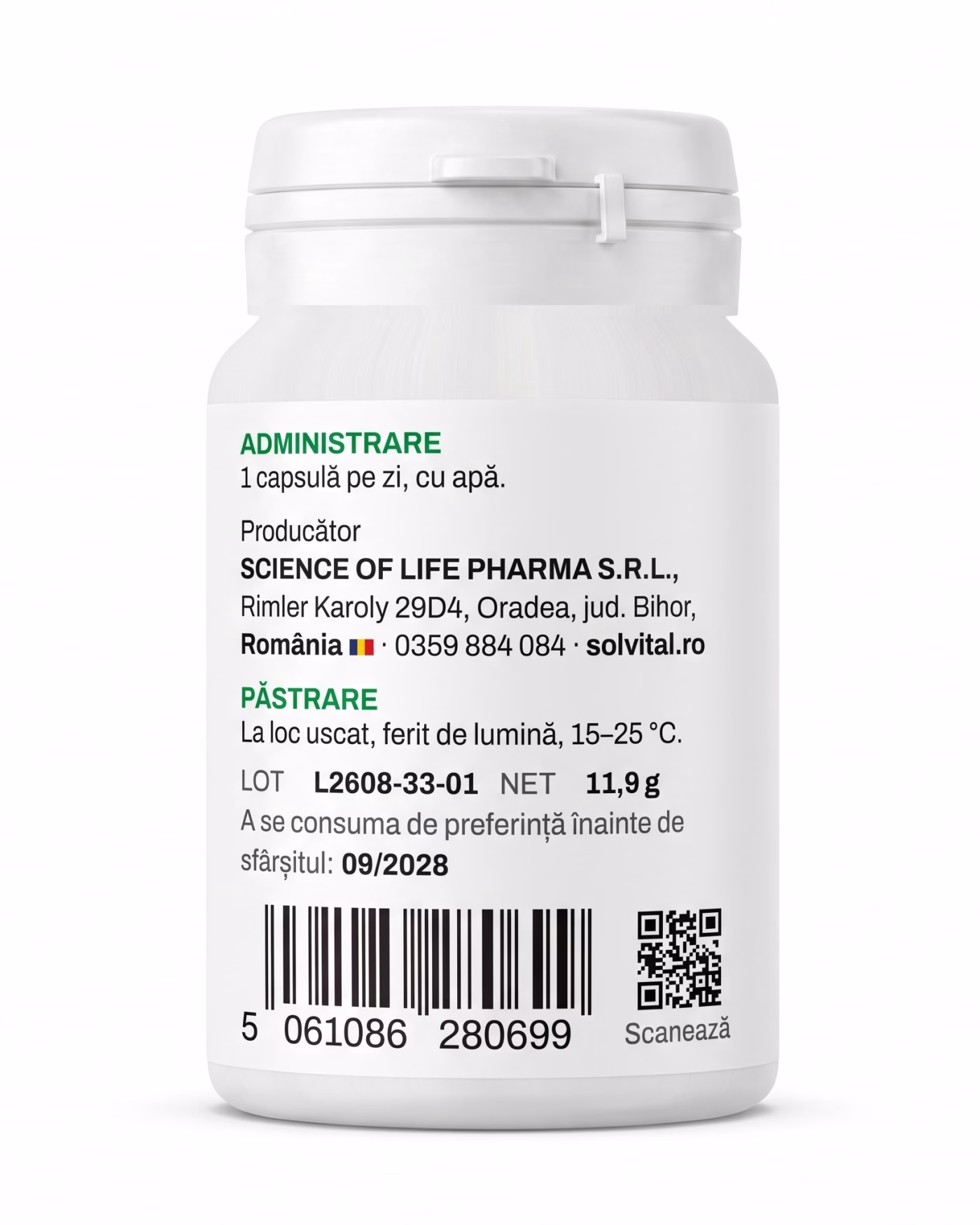 zinc-bisglicinat-administrare Eticheta Solvital Zinc bisglicinat cu modul de administrare, lotul și codul de bare