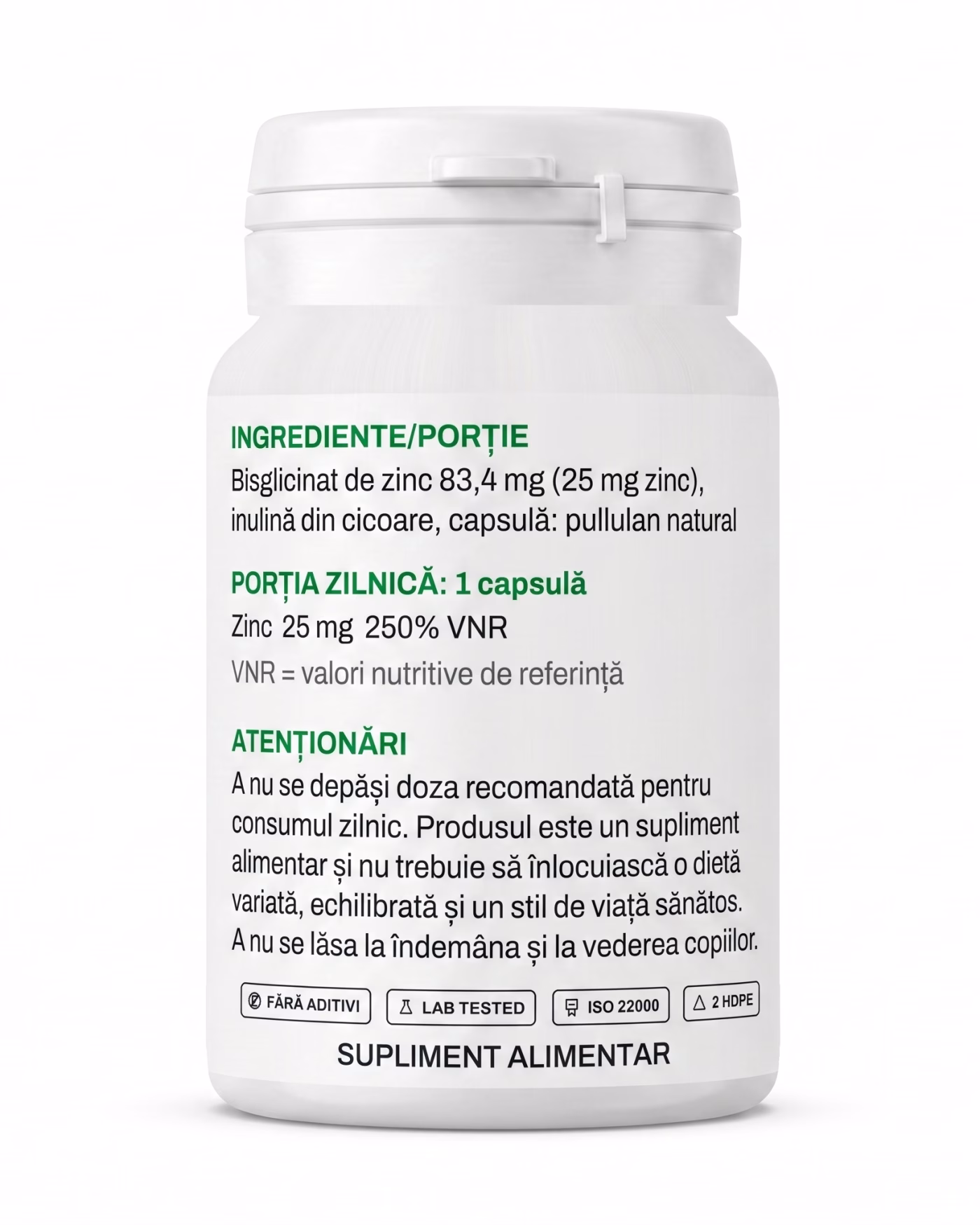 zinc-bisglicinat-ingrediente Eticheta Solvital Zinc bisglicinat cu tabelul de ingrediente și valorile nutriționale